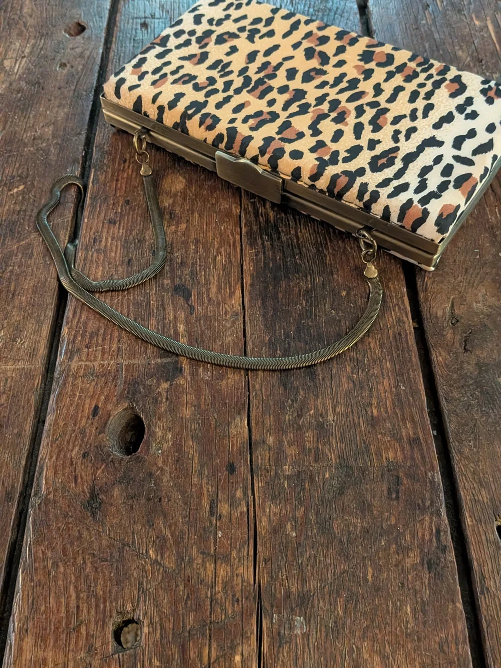 Vintage Y2K Far Nine Leopard Print Hard Case Clutch Evening Bag